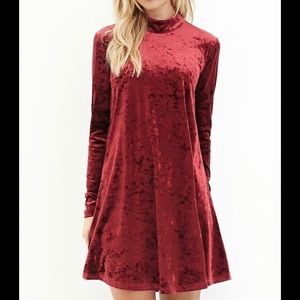 FOREVER 21 Burgundy Crushed Velvet Dress Long Sleeves Dress